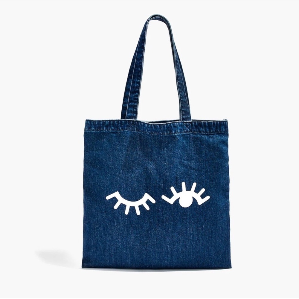Madewell Denim Tote Bag with Whimsical Eye Patch Casual Chic